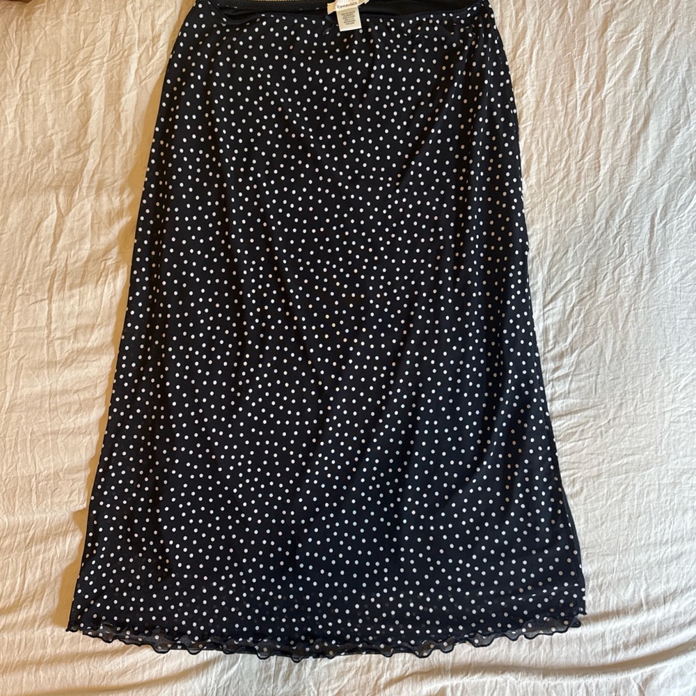 URBAN Romantics Black and White Polka Dot A-Line Midi Skirt